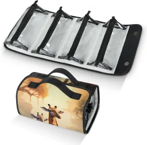 Savannah Animals Walking in The Green Forest Travel Toiletry Bag for Women, 4 in 1 Roll Up Makeup Cosmetic Bag With 4 Removable PVC Zipper Pouch