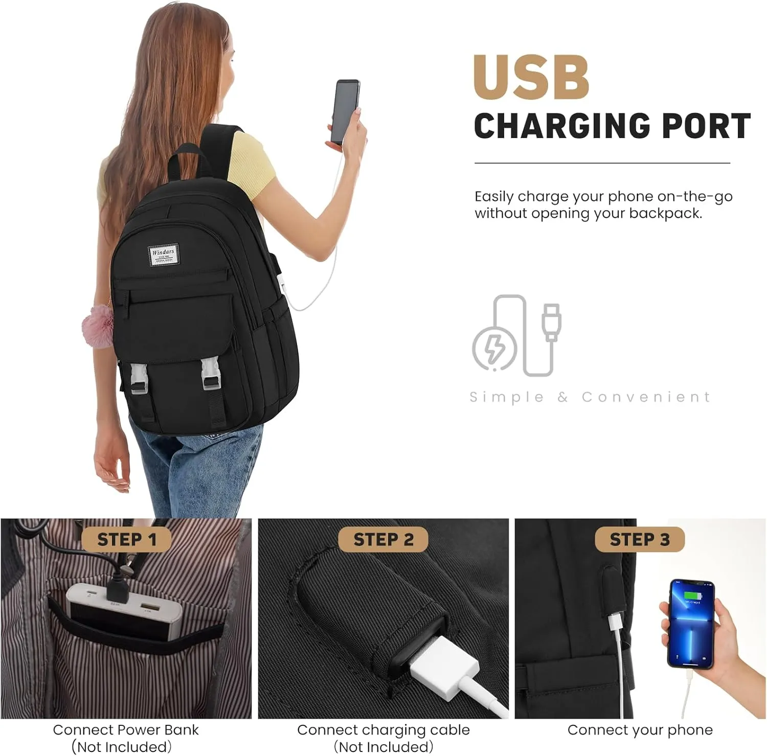 School Backpack for Teen Girls, Cute College Backpacks for Women Students Aesthetic Bookbag Large 15.6 Inch Laptop Bag Middle School Travel Back Pack (Black)