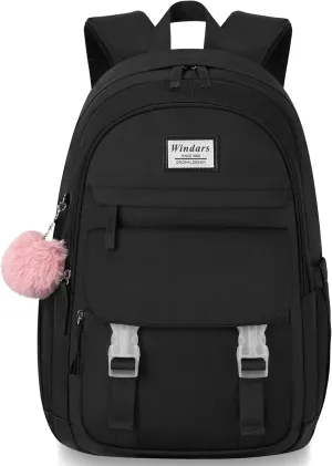School Backpack for Teen Girls, Cute College Backpacks for Women Students Aesthetic Bookbag Large 15.6 Inch Laptop Bag Middle School Travel Back Pack (Black)