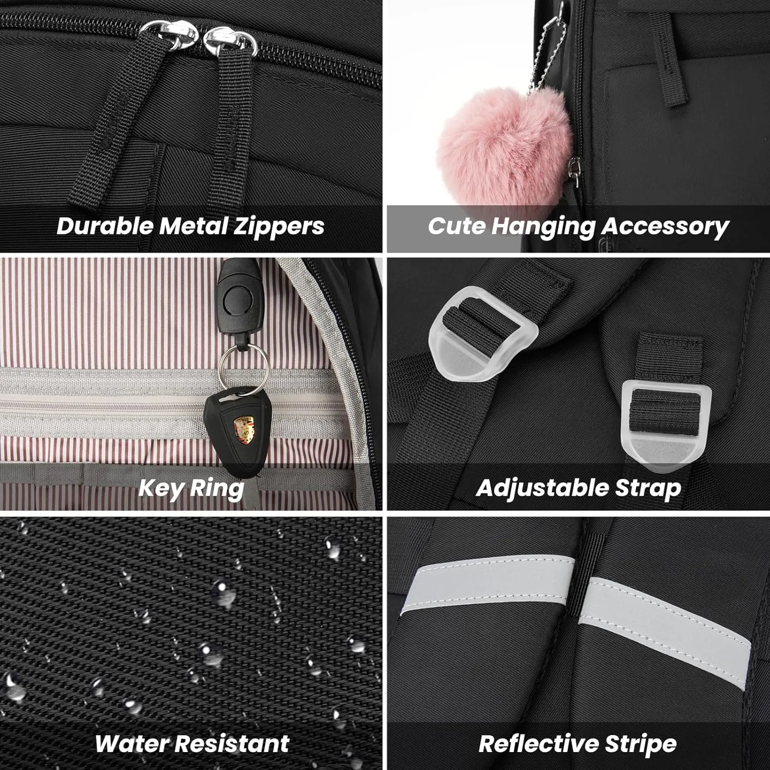 School Backpack for Teen Girls, Cute College Backpacks for Women Students Aesthetic Bookbag Large 15.6 Inch Laptop Bag Middle School Travel Back Pack (Black)