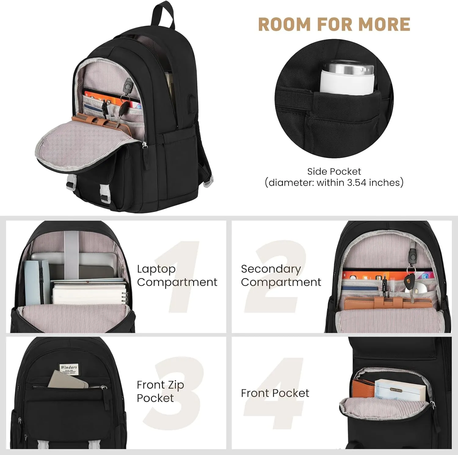 School Backpack for Teen Girls, Cute College Backpacks for Women Students Aesthetic Bookbag Large 15.6 Inch Laptop Bag Middle School Travel Back Pack (Black)
