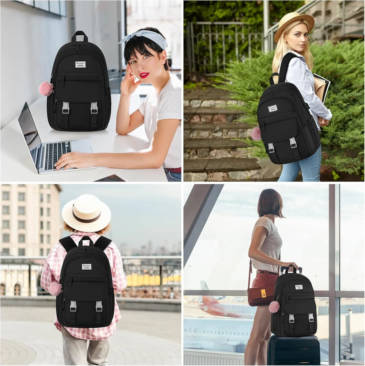 School Backpack for Teen Girls, Cute College Backpacks for Women Students Aesthetic Bookbag Large 15.6 Inch Laptop Bag Middle School Travel Back Pack (Black)