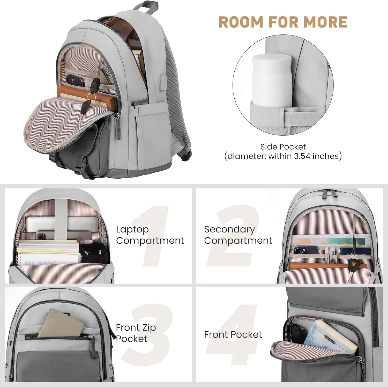 School Backpack for Teen Girls, Cute College Backpacks for Women Students Aesthetic Bookbag Large 15.6 Inch Laptop Bag Middle School Travel Back Pack (Dark Grey & Light Grey)