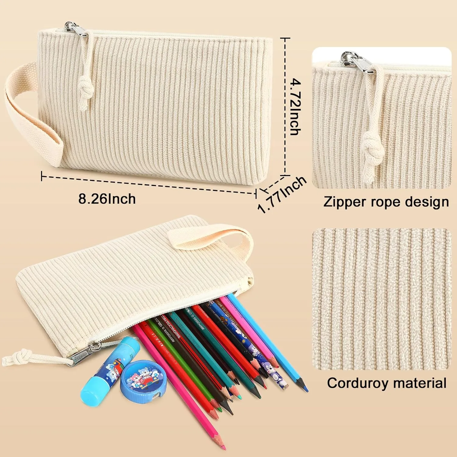School Backpack for Teens Large Corduroy Bookbag Lightweight 17 inch Laptop Bag for Girls Boys Casual High School College Pencil case（Corduroy-Beige）