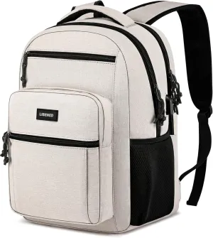 School Backpacks for Teens Boys and Girls, Laptop Teens backpack with USB Charging Port, 15.6 Inch Water Resistant Mochila for Work, College, Beige