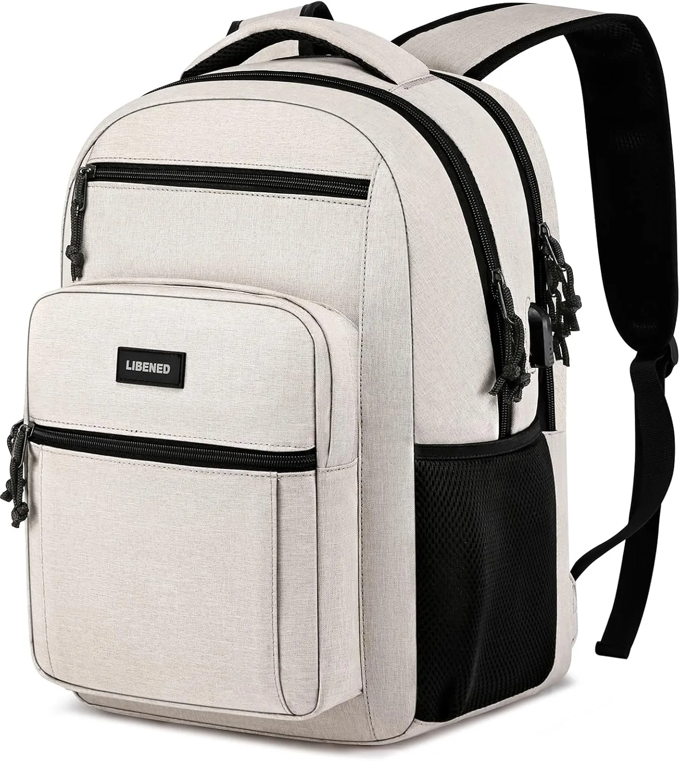 School Backpacks for Teens Boys and Girls, Laptop Teens backpack with USB Charging Port, 15.6 Inch Water Resistant Mochila for Work, College, Beige