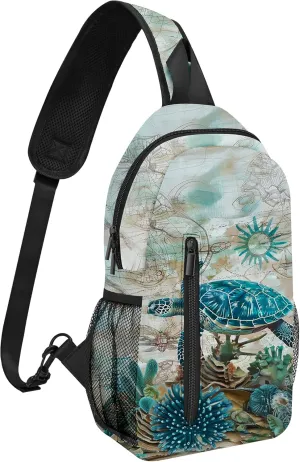 Sea Turtle Sling Bag Travel Sling Backpack Lightweight Chest Daypack with Adjustable Strap for Women Sports Running Hiking
