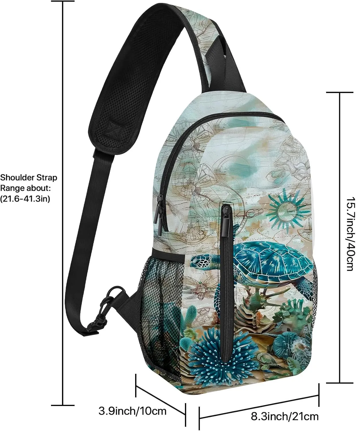Sea Turtle Sling Bag Travel Sling Backpack Lightweight Chest Daypack with Adjustable Strap for Women Sports Running Hiking