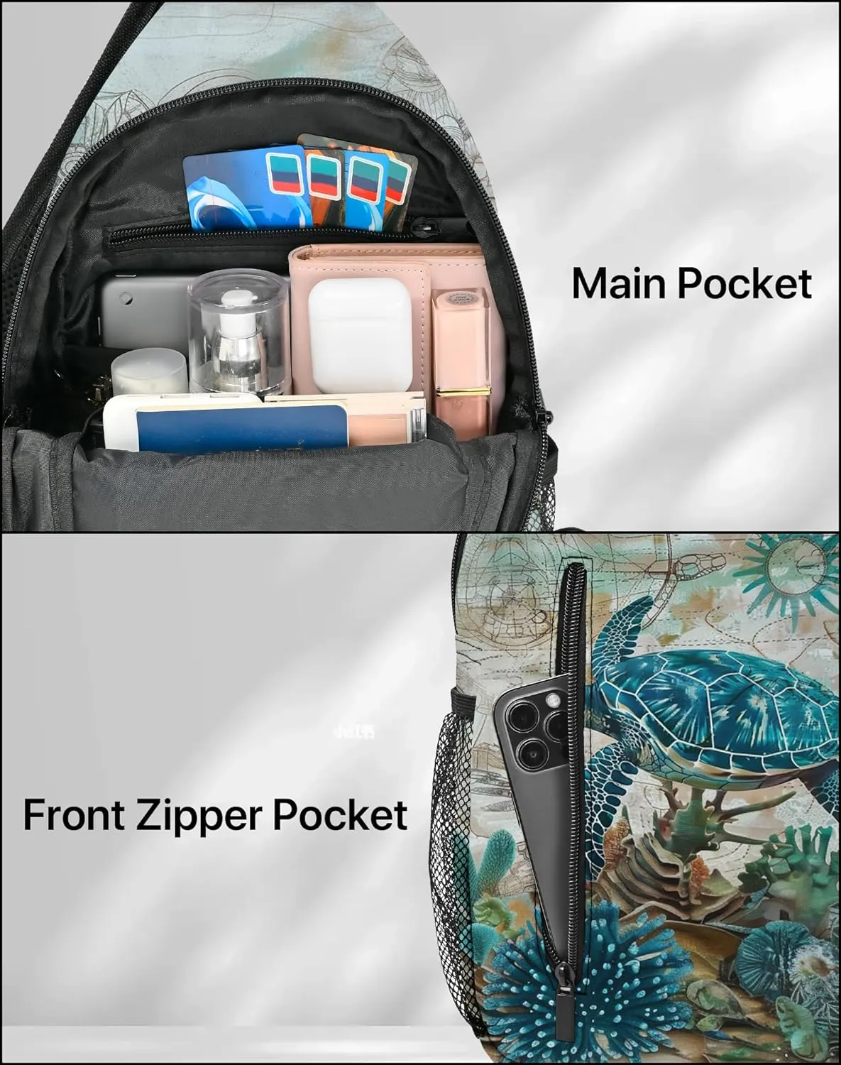 Sea Turtle Sling Bag Travel Sling Backpack Lightweight Chest Daypack with Adjustable Strap for Women Sports Running Hiking