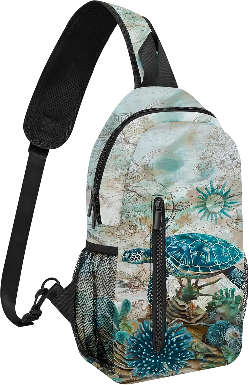 Sea Turtle Sling Bag Travel Sling Backpack Lightweight Chest Daypack with Adjustable Strap for Women Sports Running Hiking