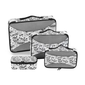 Seamless Grey Ostriches with Glasses Hairpins, Lover is a Day 4 Set Packing Cubes, Travel Packing Organizers, 600D Oxford Cloth Toiletry Storage Bag, Luggage Mesh Bags for Accessories