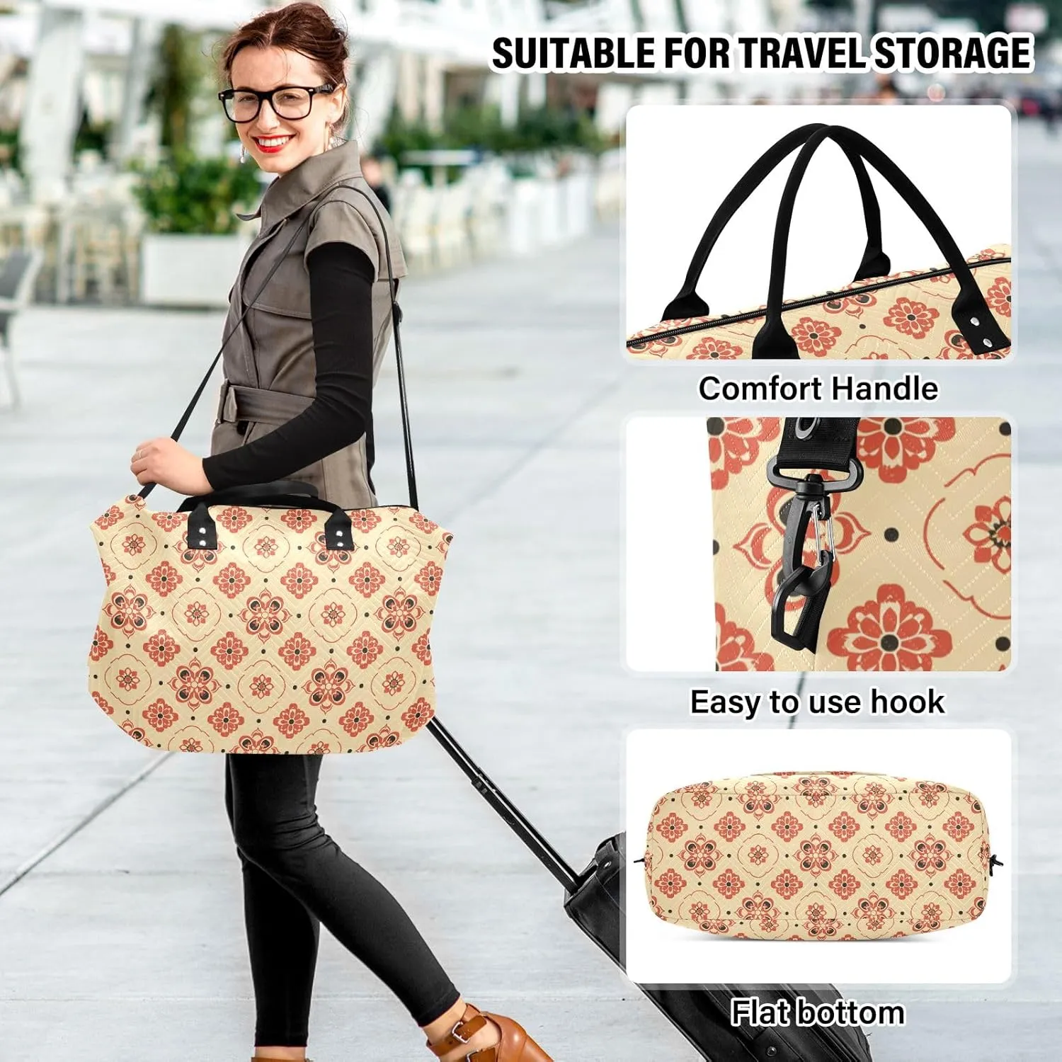 senya Weekender Bags Travel Duffel Gym Bag 4359 Mandala Orange Boho Carry on Overnight Tote Bag with Toiletry Bag for Airplane Travel Trip Gym Yoga