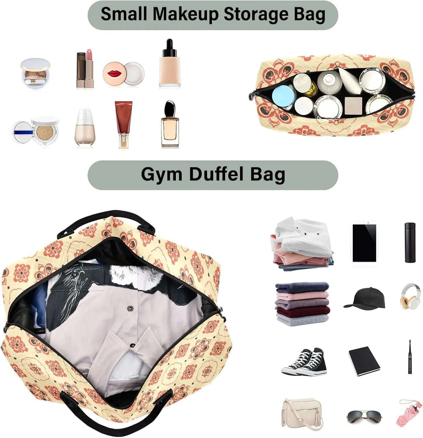 senya Weekender Bags Travel Duffel Gym Bag 4359 Mandala Orange Boho Carry on Overnight Tote Bag with Toiletry Bag for Airplane Travel Trip Gym Yoga