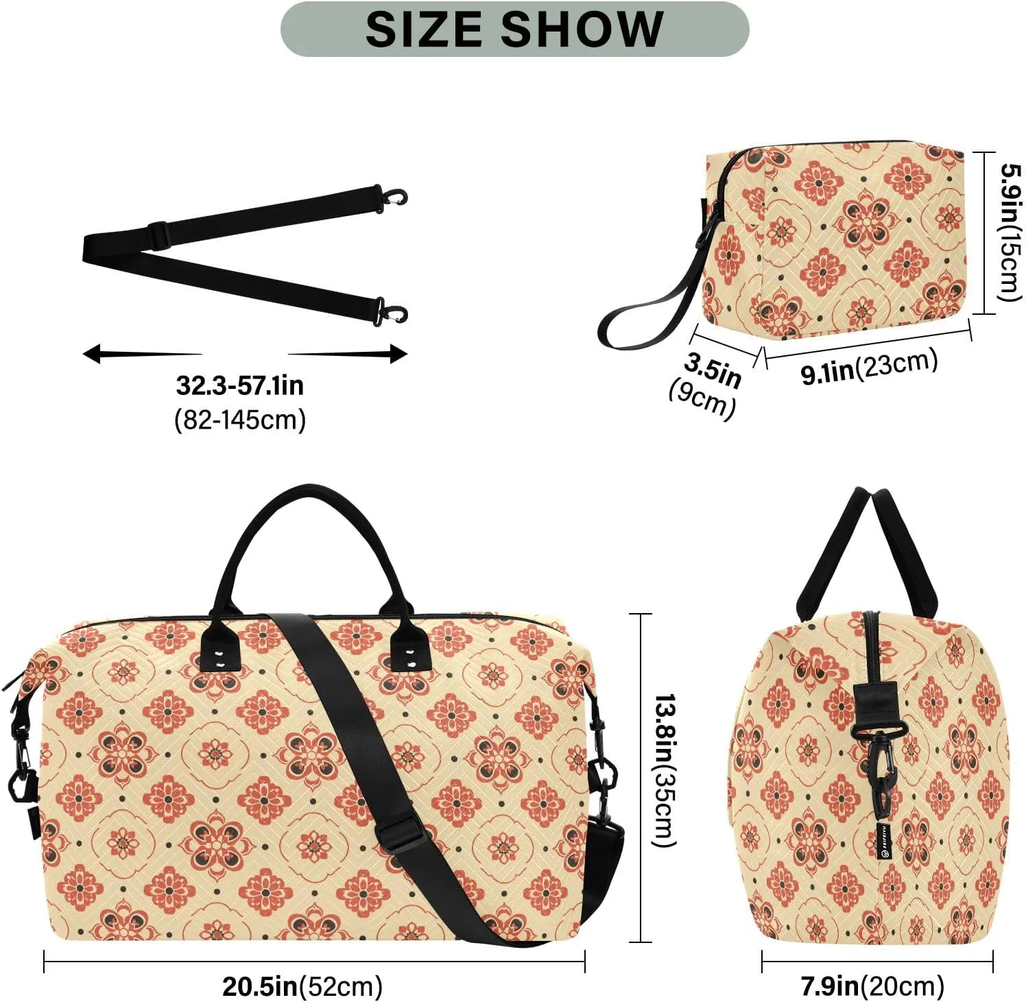senya Weekender Bags Travel Duffel Gym Bag 4359 Mandala Orange Boho Carry on Overnight Tote Bag with Toiletry Bag for Airplane Travel Trip Gym Yoga