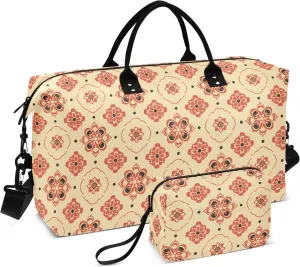 senya Weekender Bags Travel Duffel Gym Bag 4359 Mandala Orange Boho Carry on Overnight Tote Bag with Toiletry Bag for Airplane Travel Trip Gym Yoga