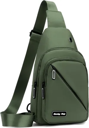 Seoky Rop Sling Bag for Men Women, Small Nylon Crossbody Bag Trendy, Casual Shoulder Chest Bag for Travel Running Hiking Army Green