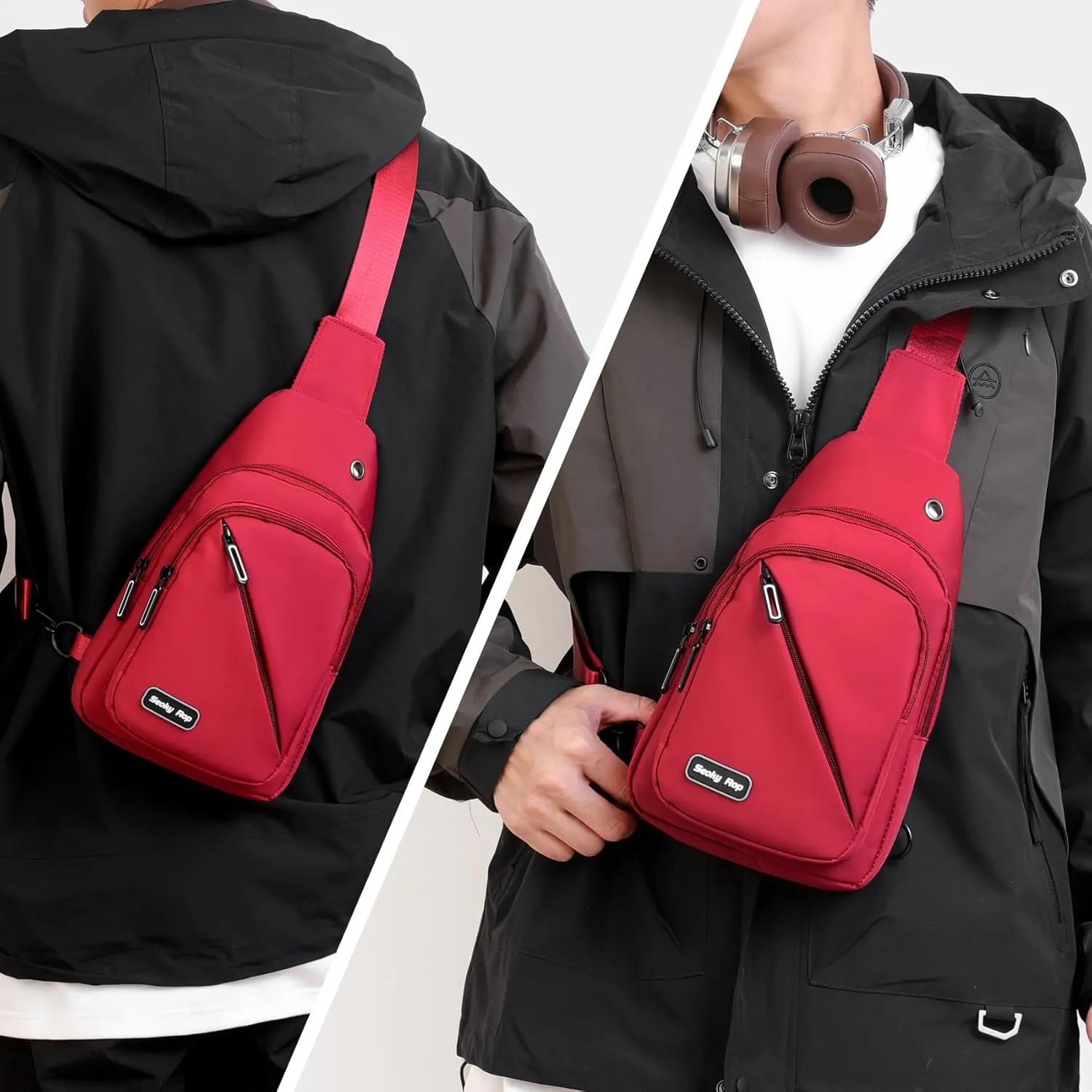 Seoky Rop Sling Bag for Men Women, Small Nylon Crossbody Bag Trendy, Casual Shoulder Chest Bag for Travel Running Hiking Red