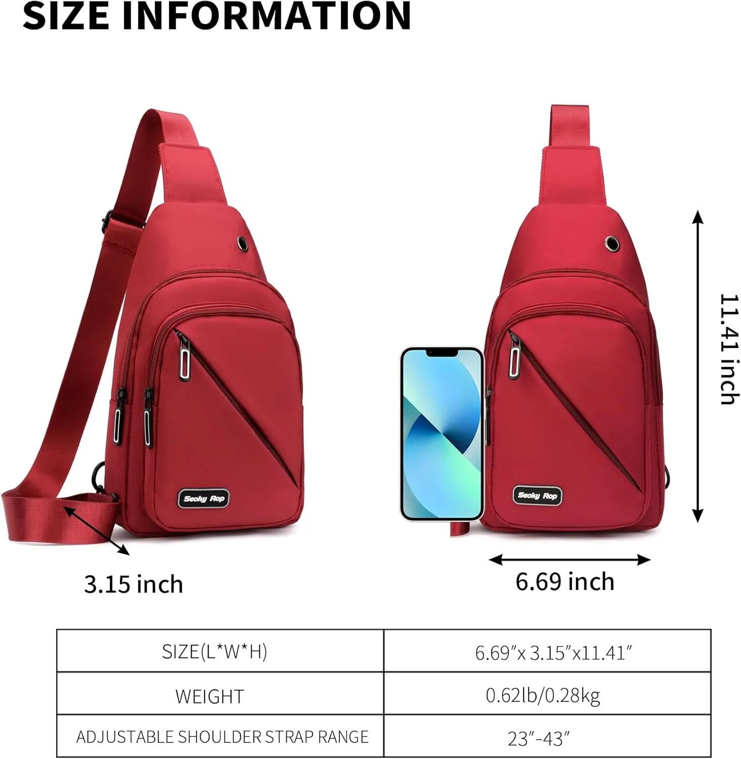 Seoky Rop Sling Bag for Men Women, Small Nylon Crossbody Bag Trendy, Casual Shoulder Chest Bag for Travel Running Hiking Red