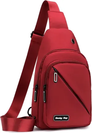 Seoky Rop Sling Bag for Men Women, Small Nylon Crossbody Bag Trendy, Casual Shoulder Chest Bag for Travel Running Hiking Red