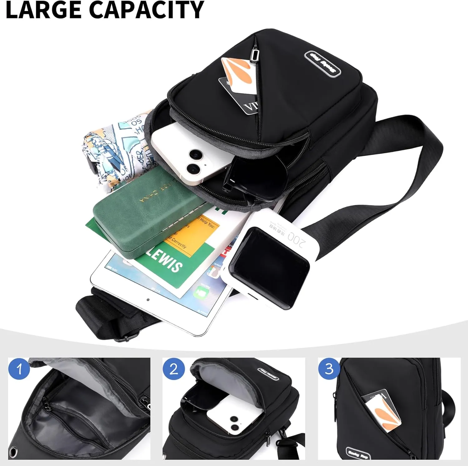 Seoky Rop Sling Bag for Men Women, Small Nylon Crossbody Bag Trendy, Casual Shoulder Chest Bag for Travel Running Hiking Red