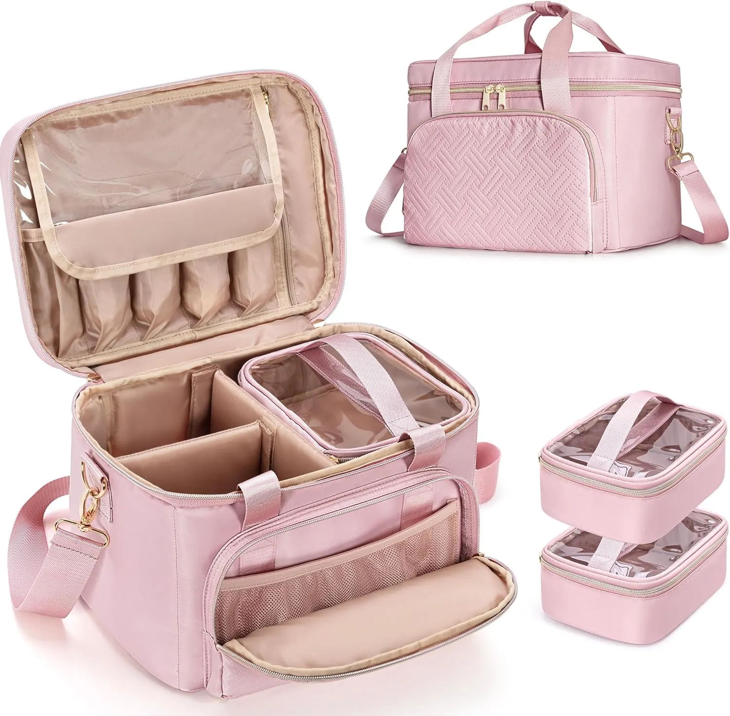 Sewing Storage Organizer with 2 Detachable Cases, Large Sewing Supplies Bag for Sewing Accessories and Tools, Pink(Bag Only)