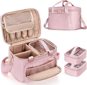 Sewing Storage Organizer with 2 Detachable Cases, Large Sewing Supplies Bag for Sewing Accessories and Tools, Pink(Bag Only)