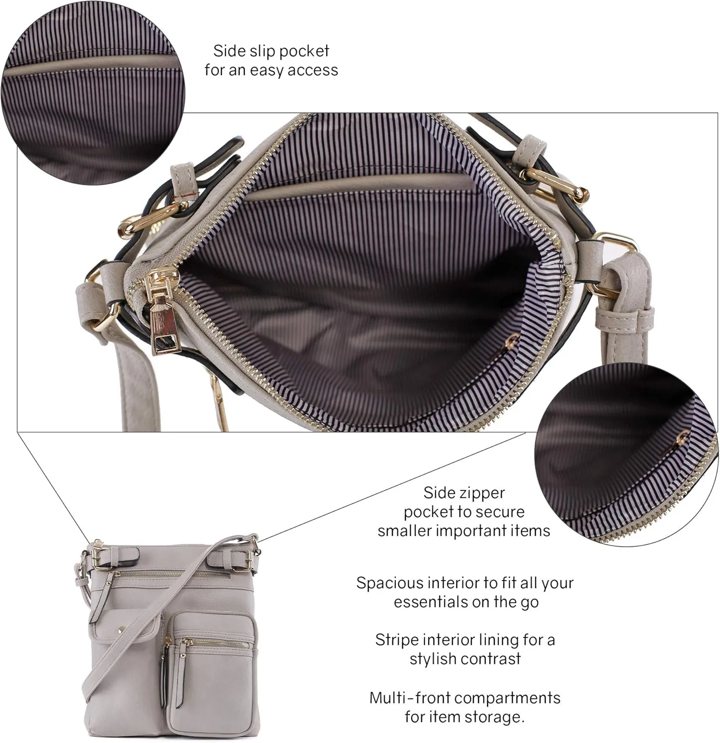 SG SUGU Katie Lightweight Medium Crossbody Bag Shoulder Bag with Multi Pocket for Women