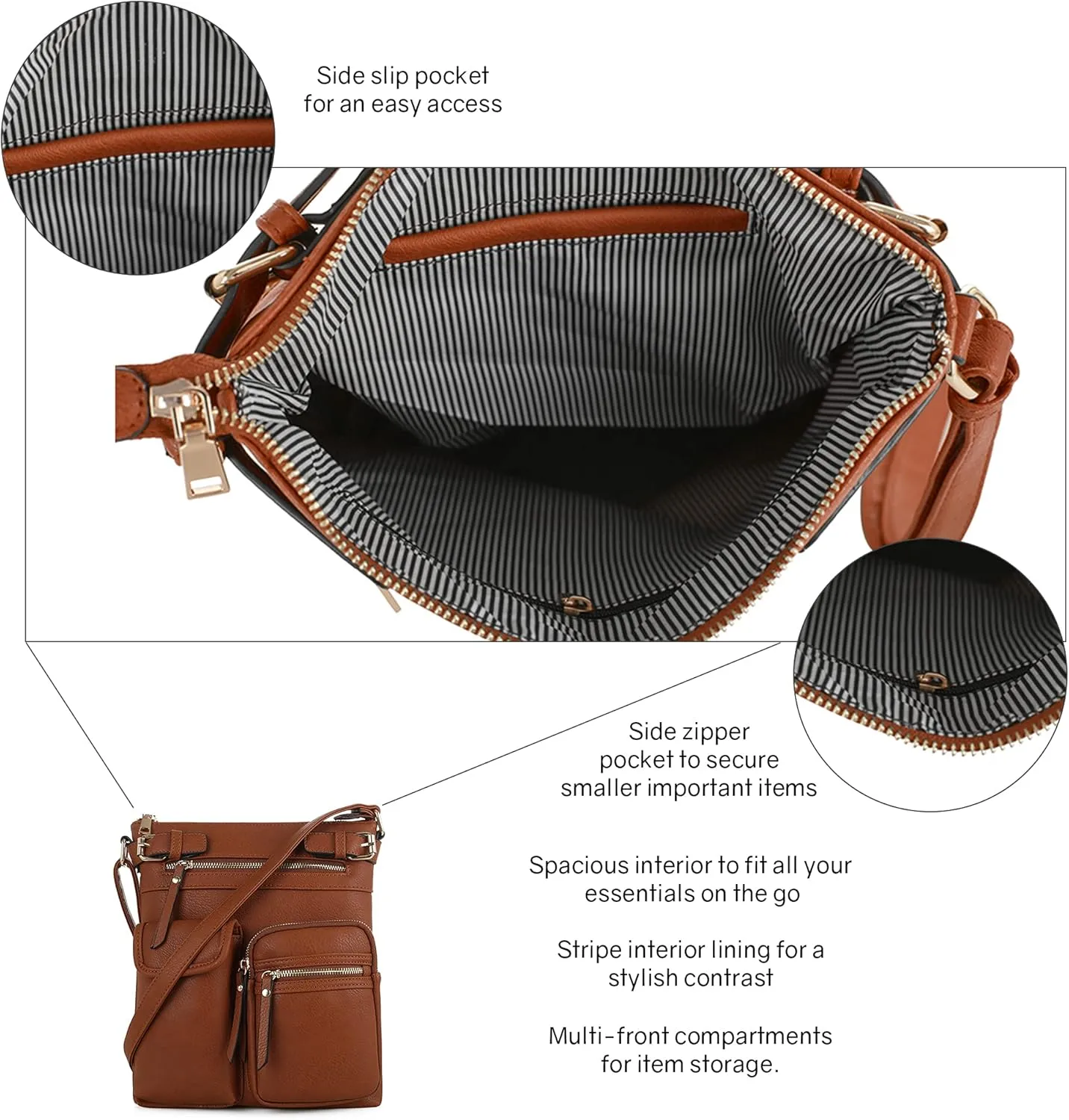 SG SUGU Katie Lightweight Medium Crossbody Bag Shoulder Bag with Multi Pocket for Women