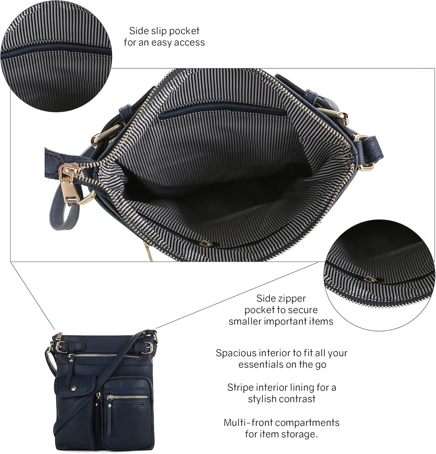 SG SUGU Katie Lightweight Medium Crossbody Bag Shoulder Bag with Multi Pocket for Women