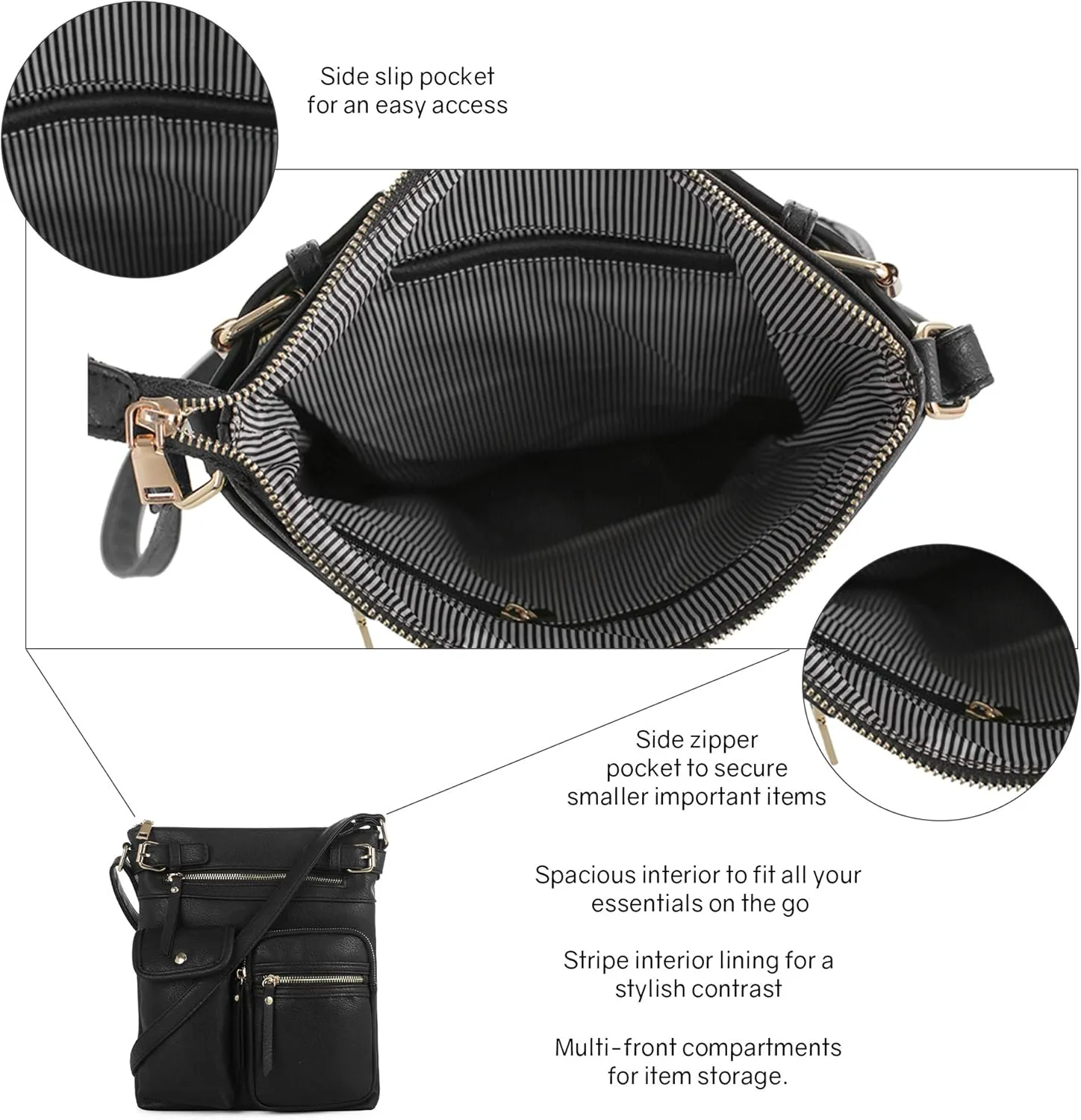 SG SUGU Katie Lightweight Medium Crossbody Bag Shoulder Bag with Multi Pocket for Women