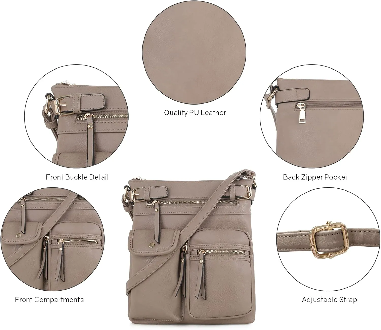 SG SUGU Katie Lightweight Medium Crossbody Bag Shoulder Bag with Multi Pocket for Women