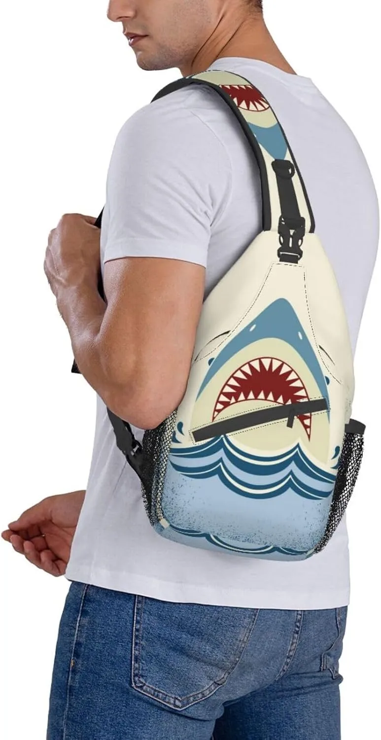 Shark Sling Backpack Chest Bag Crossbody Shoulder Bag Gym Cycling Travel Hiking Daypack For Men Women