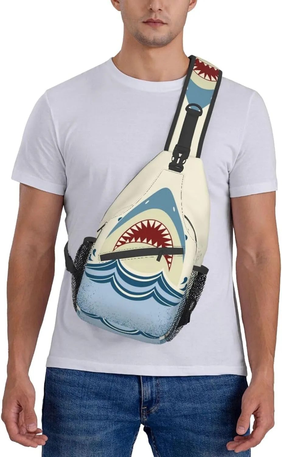 Shark Sling Backpack Chest Bag Crossbody Shoulder Bag Gym Cycling Travel Hiking Daypack For Men Women