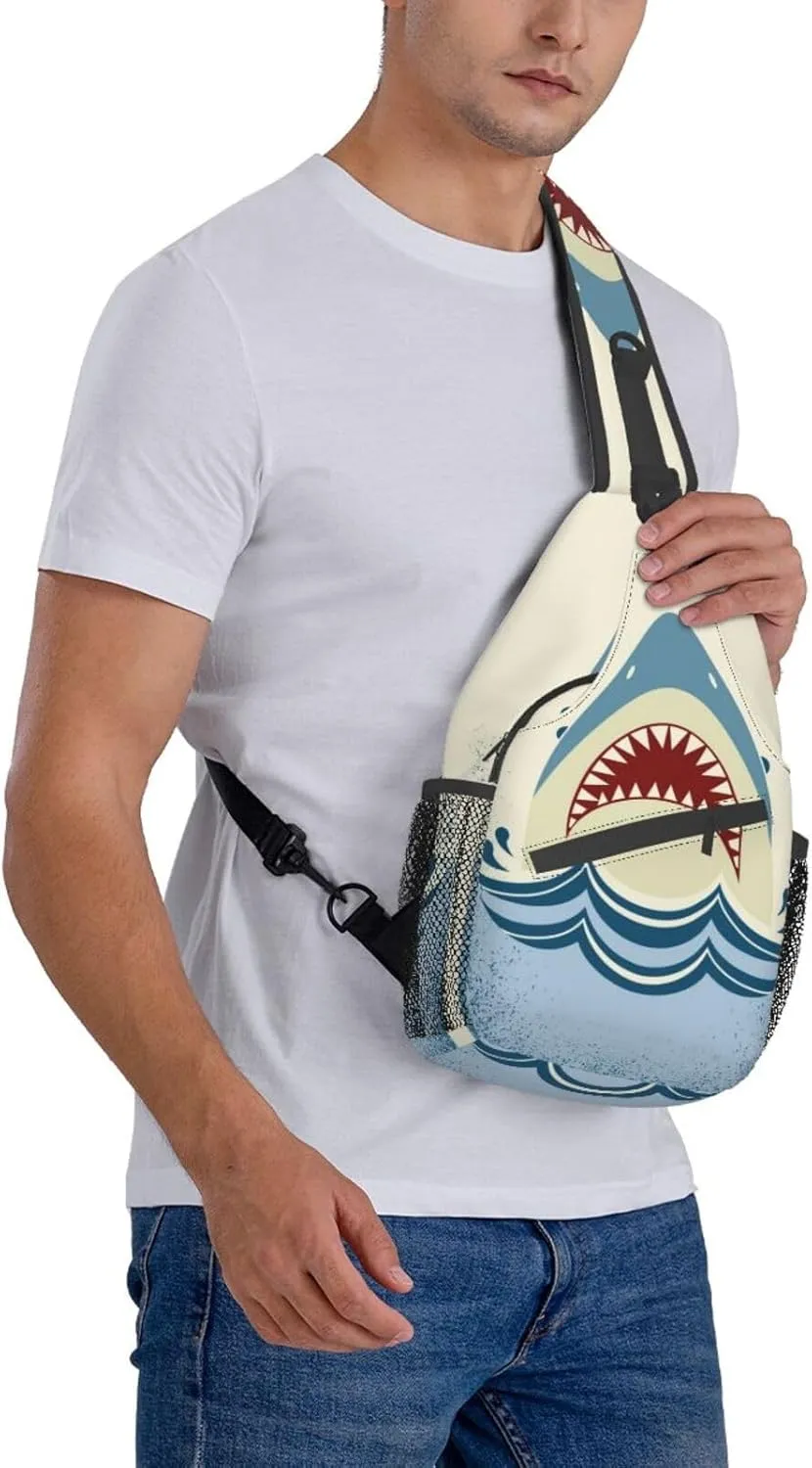 Shark Sling Backpack Chest Bag Crossbody Shoulder Bag Gym Cycling Travel Hiking Daypack For Men Women