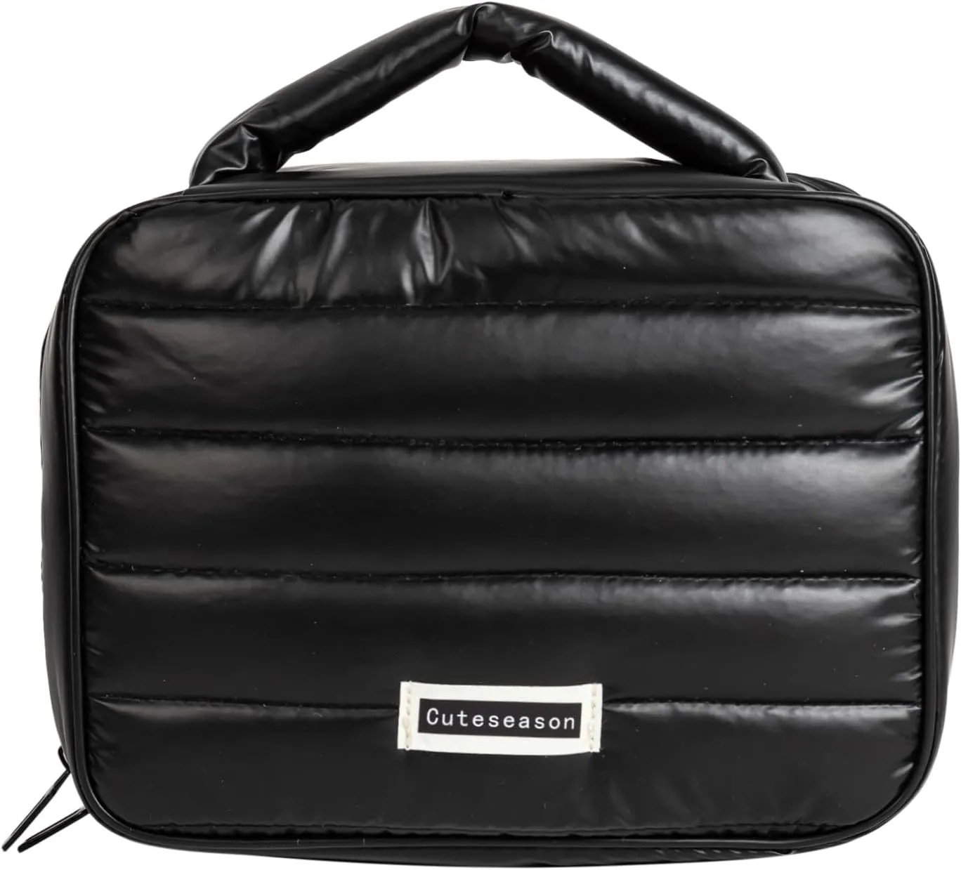 Shiny Puffy Makeup Bag Large Capacity Travel Water-proof Toiletry Bag Drop-proof Digital Product Organizer (Black, L)
