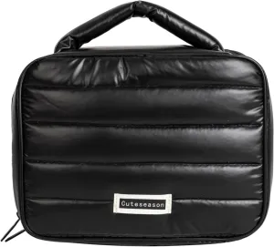 Shiny Puffy Makeup Bag Large Capacity Travel Water-proof Toiletry Bag Drop-proof Digital Product Organizer (Black, L)