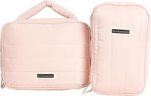 Shiny Puffy Makeup Bag Large Capacity Travel Water-proof Toiletry Bag Drop-proof Digital Product Organizer (Pink, L and M)