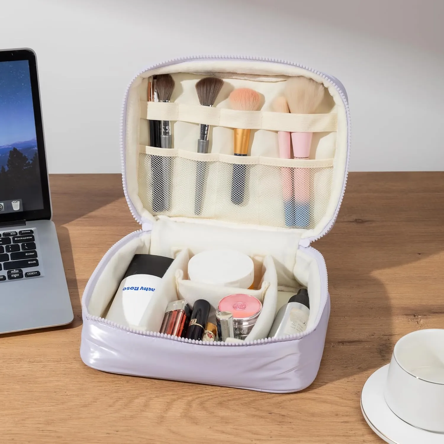 Shiny Puffy Makeup Bag Large Capacity Travel Water-proof Toiletry Bag Drop-proof Digital Product Organizer (Silver, L and M)