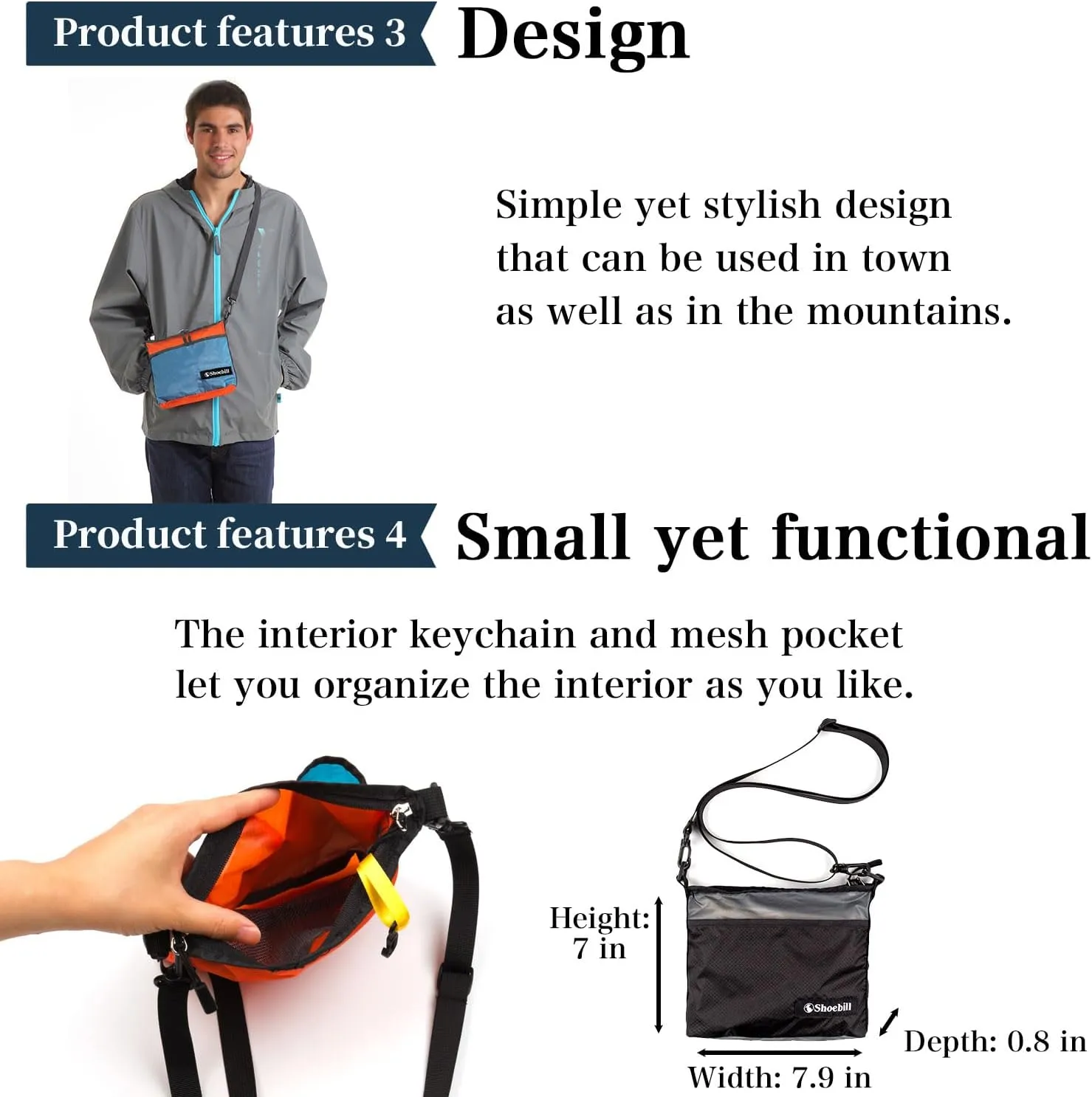 Shoebill Small Crossbody Bag Sacoche bag Light Weight1.5L Nylon for Men and Women
