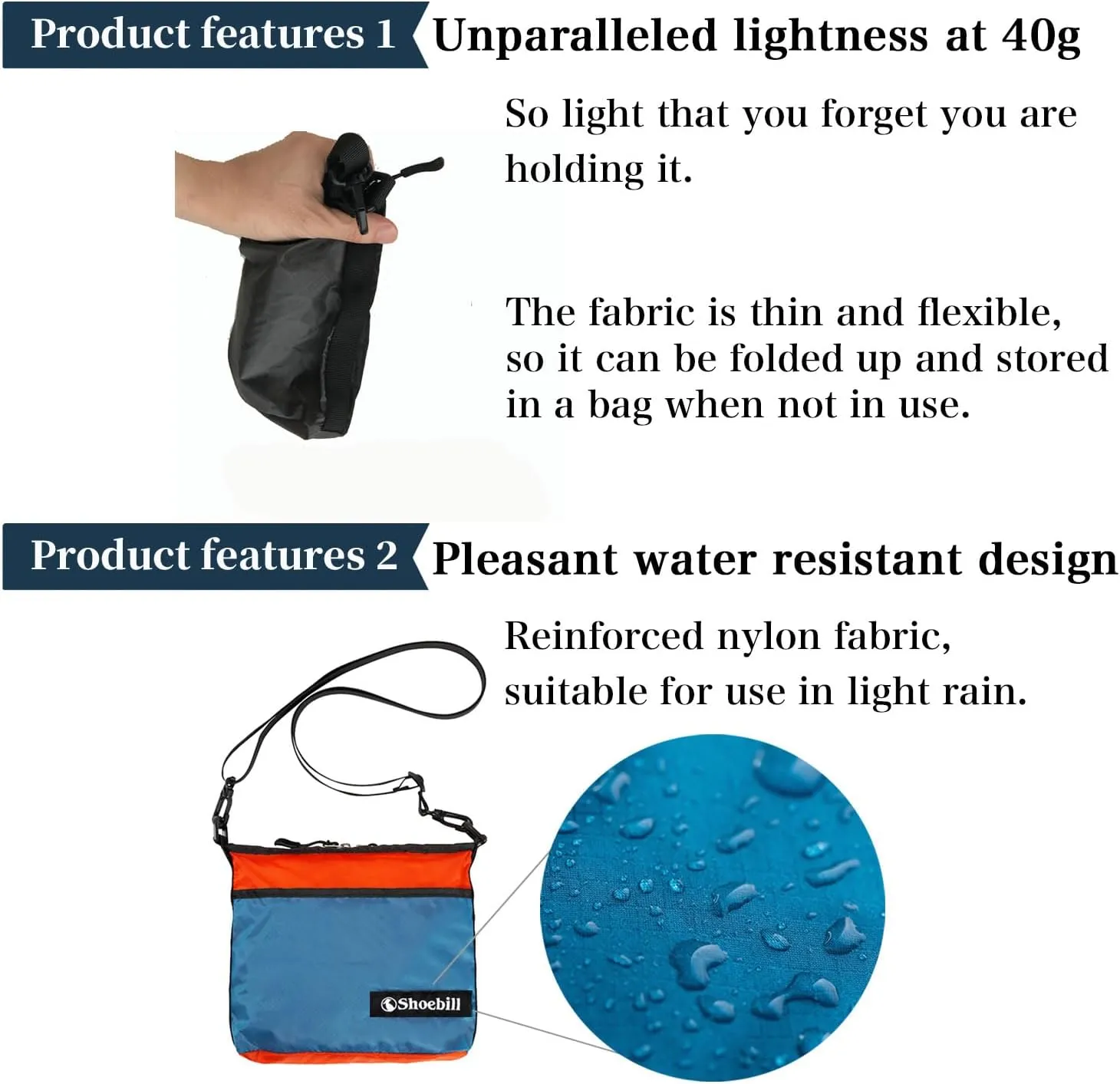 Shoebill Small Crossbody Bag Sacoche bag Light Weight1.5L Nylon for Men and Women