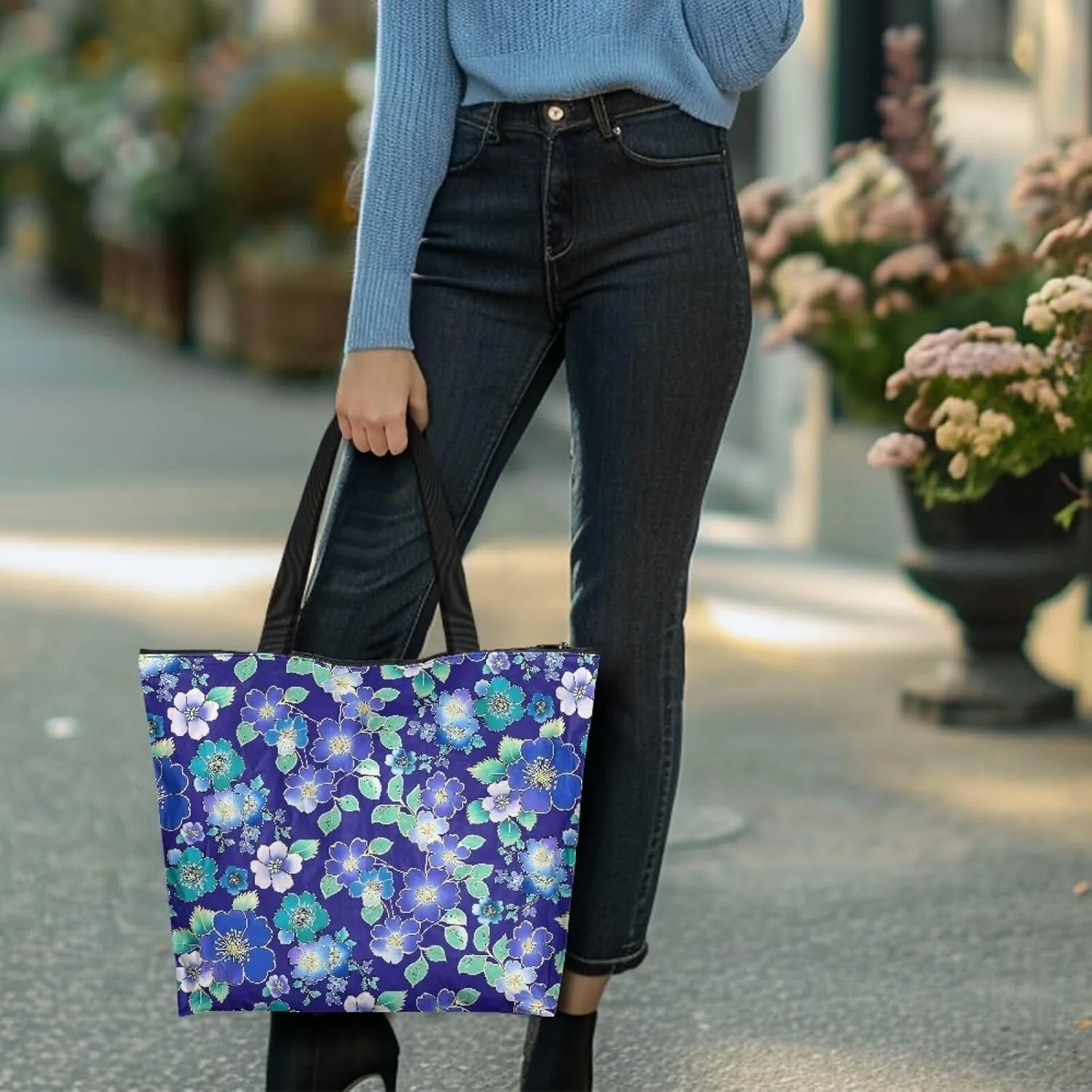 Shoulder Tote Bag for Women Foldable Hobo Handbag, Abstract Painting Art Eco Shopping Bag Tote Grocery Bags