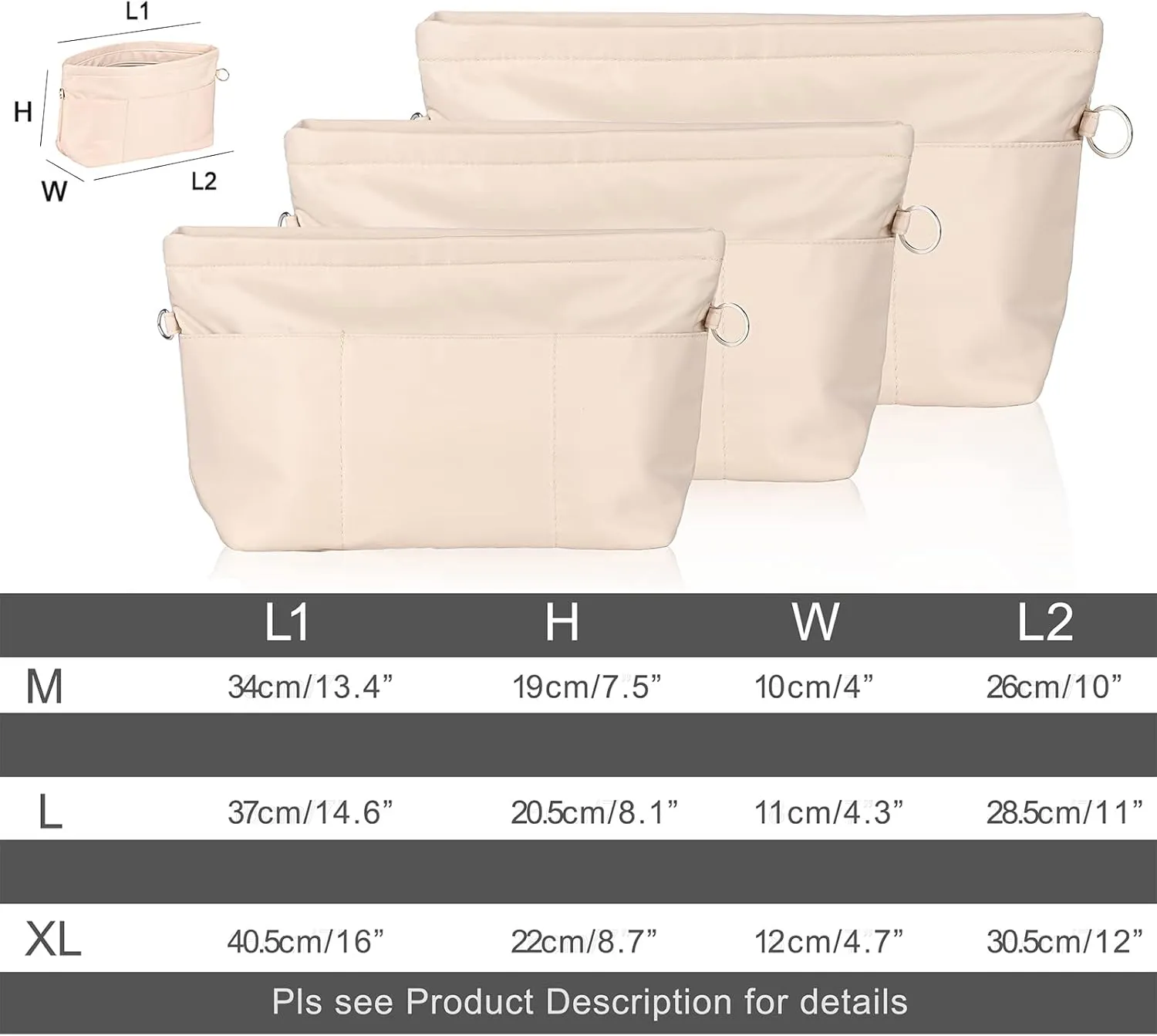 Sightor Nylon Handbag Organizer Insert - Purse Tote Shaper in Bag (Beige, X-Large)