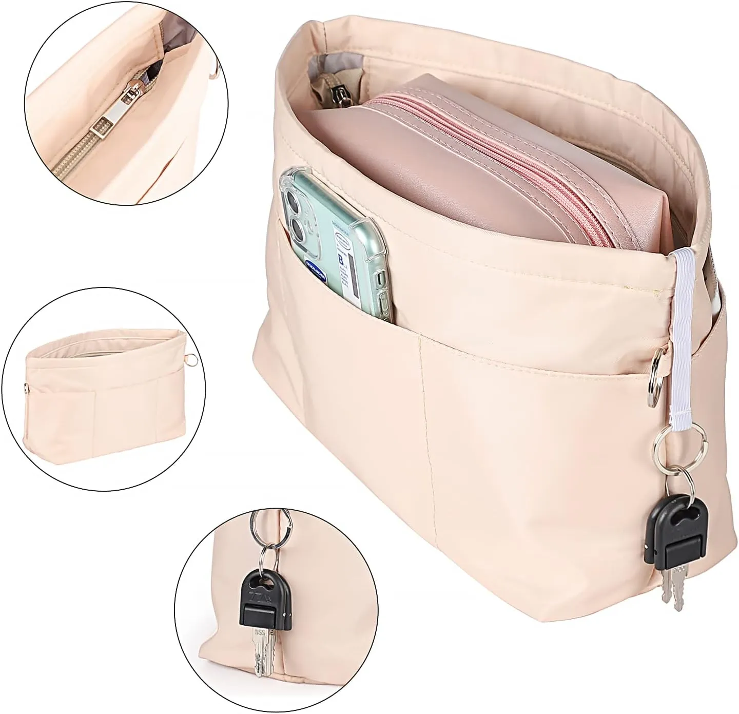 Sightor Nylon Handbag Organizer Insert - Purse Tote Shaper in Bag (Beige, X-Large)