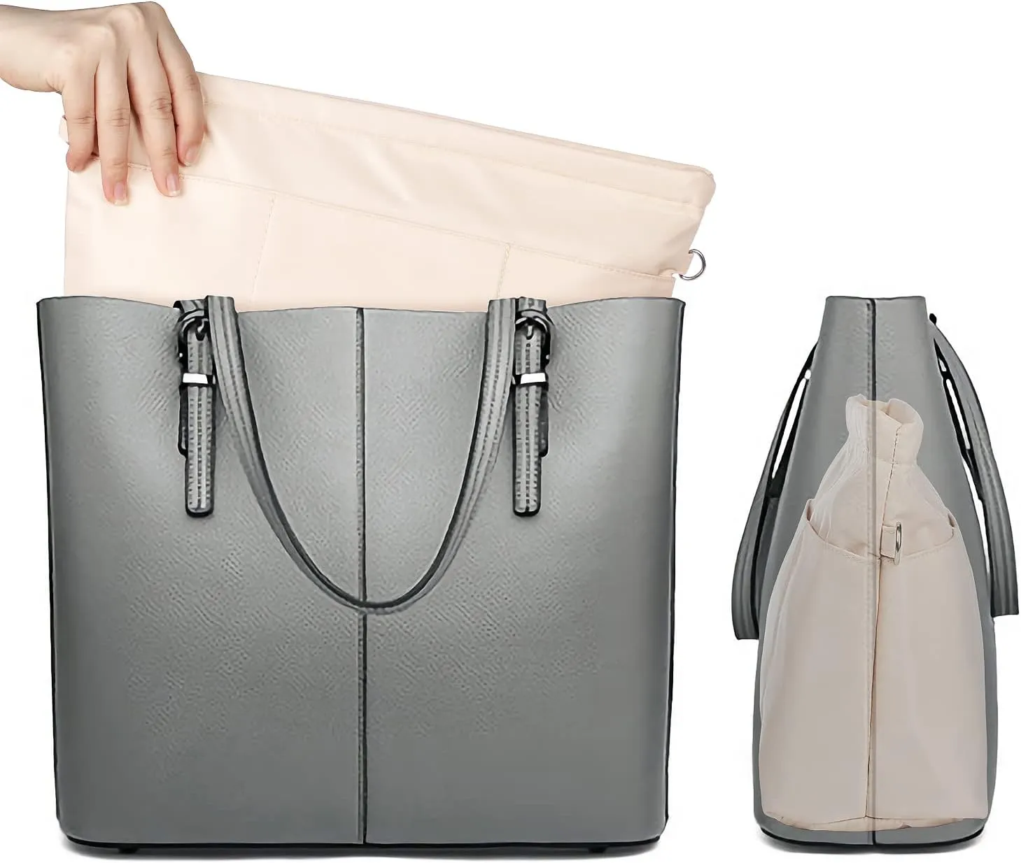 Sightor Nylon Handbag Organizer Insert - Purse Tote Shaper in Bag (Beige, X-Large)
