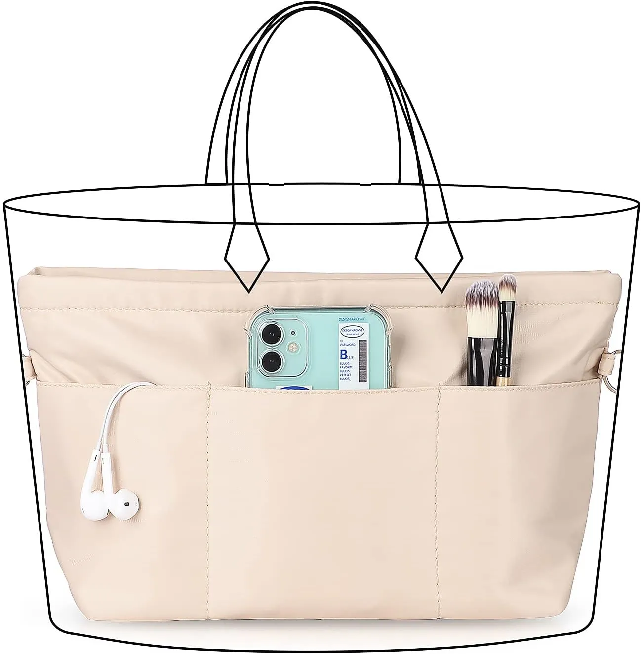 Sightor Nylon Handbag Organizer Insert - Purse Tote Shaper in Bag (Beige, X-Large)