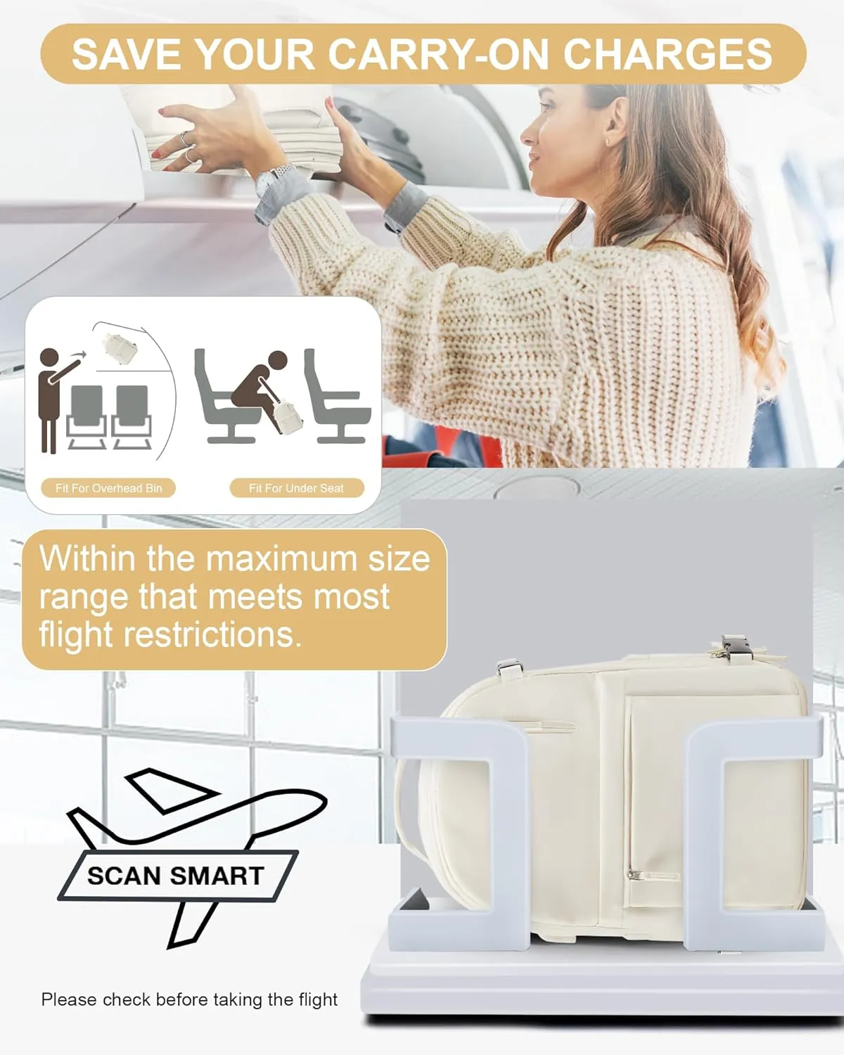 Simple Travel Backpack for Women Men Mochila de Viaje 15.6Inch Laptop Travel Backpack Carry on Flight Approved Backpacks Waterproof Luggage Backpack Luggage Backpack with USB Charging Port(Beige)