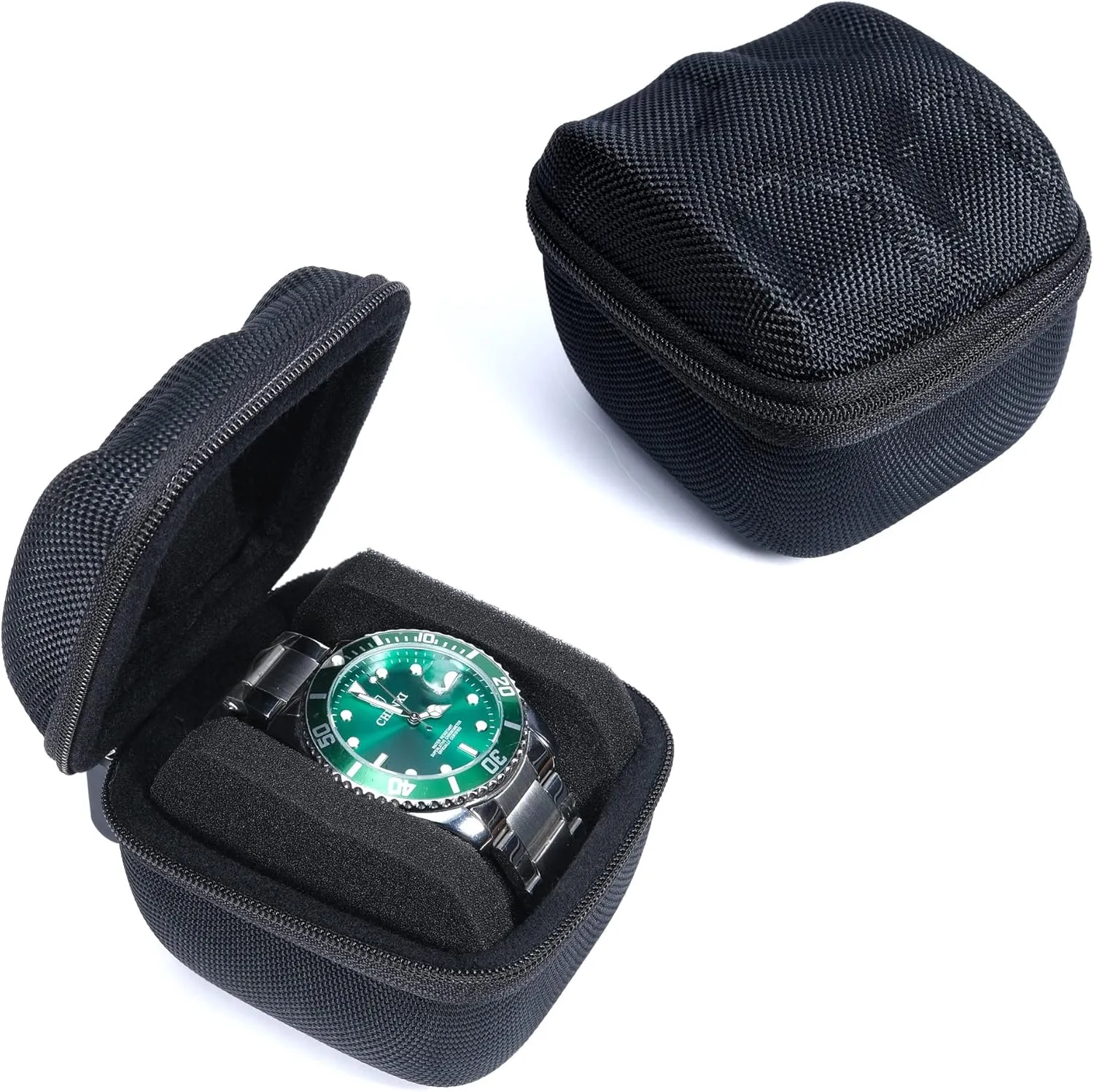 Single Hard Watch travel case, Men's wristwatch smartwatch sports watch Roll Display Organizer box with custom flexible pillow fit up to 55mm face watch