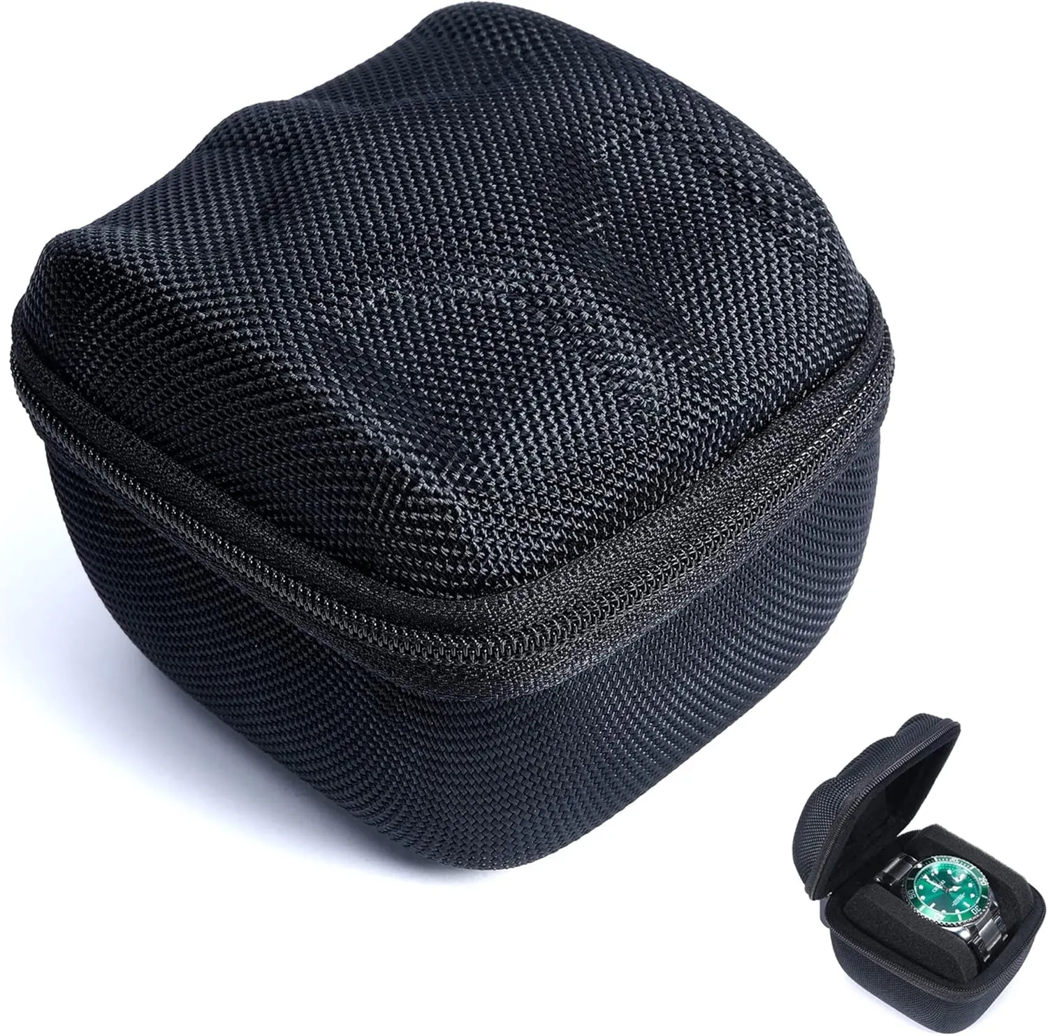 Single Hard Watch travel case, Men's wristwatch smartwatch sports watch Roll Display Organizer box with custom flexible pillow fit up to 55mm face watch