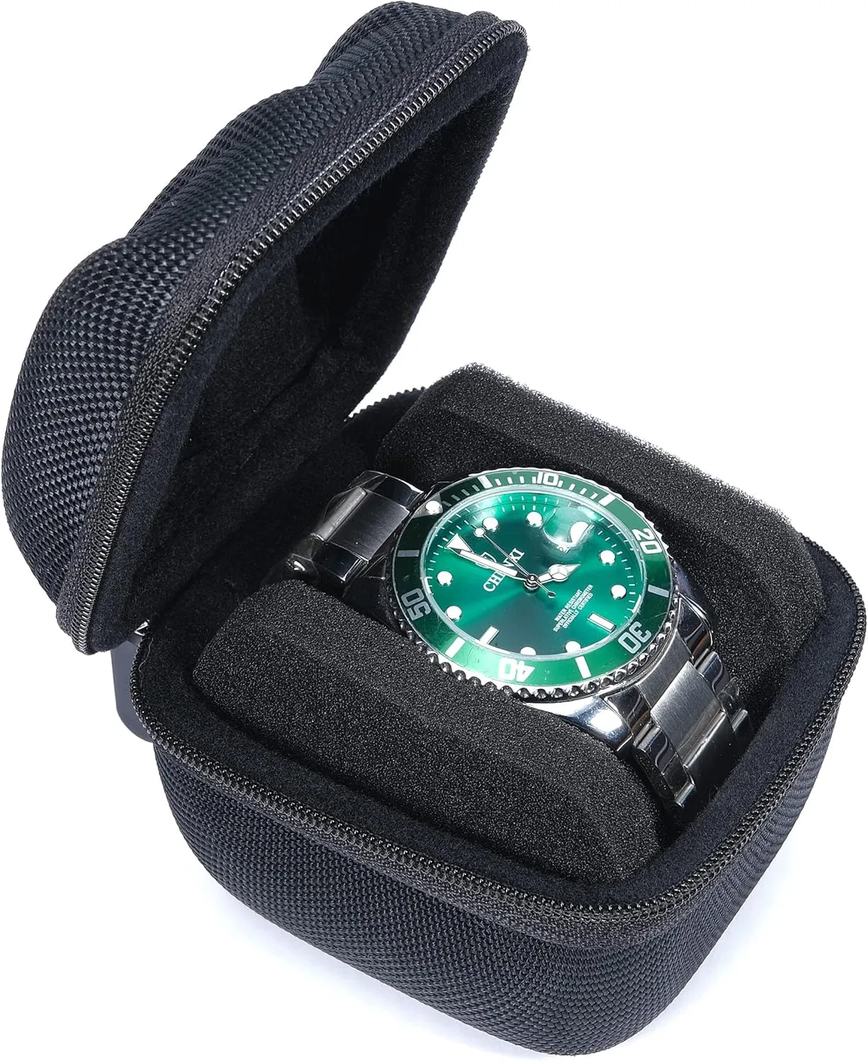 Single Hard Watch travel case, Men's wristwatch smartwatch sports watch Roll Display Organizer box with custom flexible pillow fit up to 55mm face watch