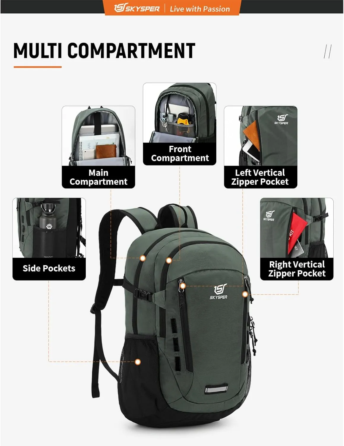 SKYSPER Hiking Backpack 30L Lightweight Travel Backpack Hiking Day Pack for Men Women(Green)